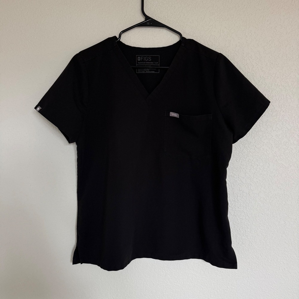 FIGS Catarina Scrub Top Black V-Neck One Pocket Medical Uniform FW1000NP Medium